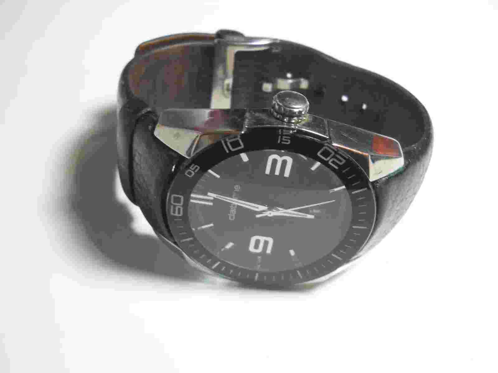 Claiborne Watch CLM1031 Mens leather black Stainless Steel Date NEW Battery