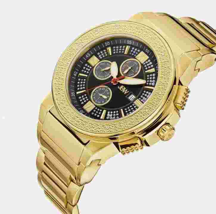 JBW saxon black dial 18k yellow gold-plated stainless diamond watch jb-6101-J