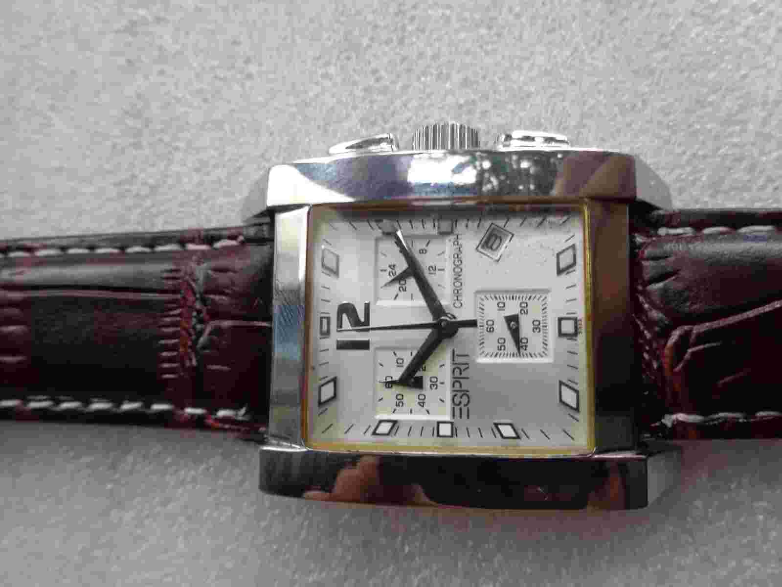 RARE ESPRIT 5ATM QUARTZ SQUARE SS MENS GENTS CHRONOGRAPH WRISTWATCH