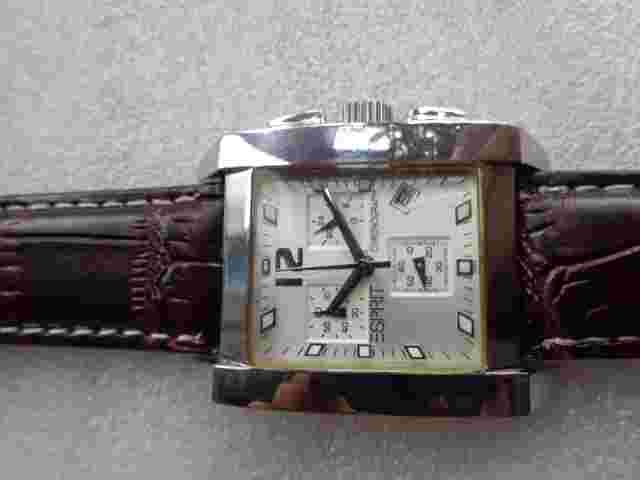 RARE ESPRIT 5ATM QUARTZ SQUARE SS MENS GENTS CHRONOGRAPH WRISTWATCH