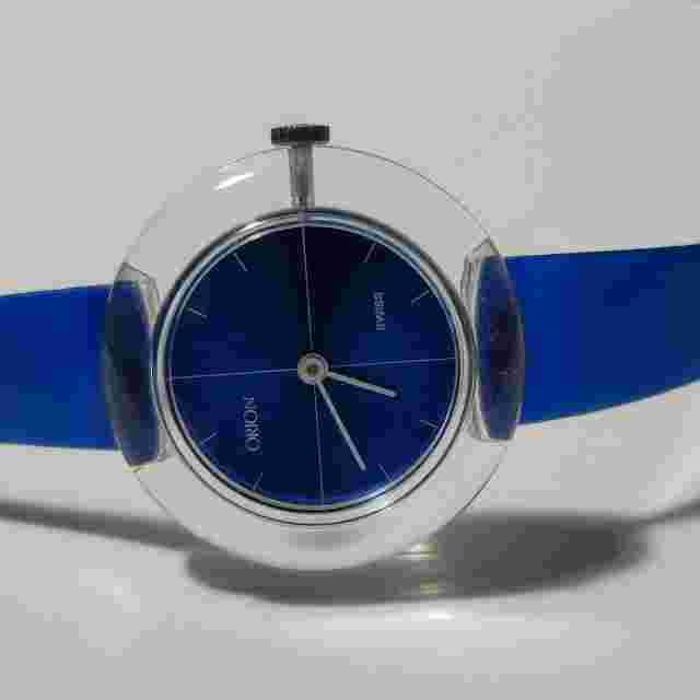 Vintage Orion Mechanical Swiss Made Watch Blue Dial Transparent 39.8mm Case