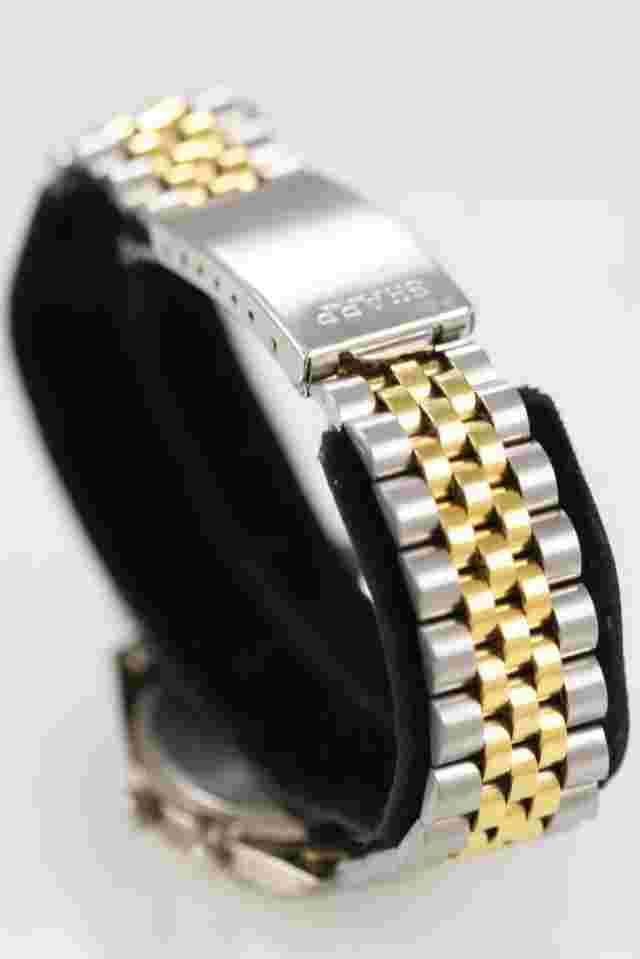 Sharp Men Watch Silver Gold Stainless Steel WR Alarm Chron Date Dual Blue Quartz