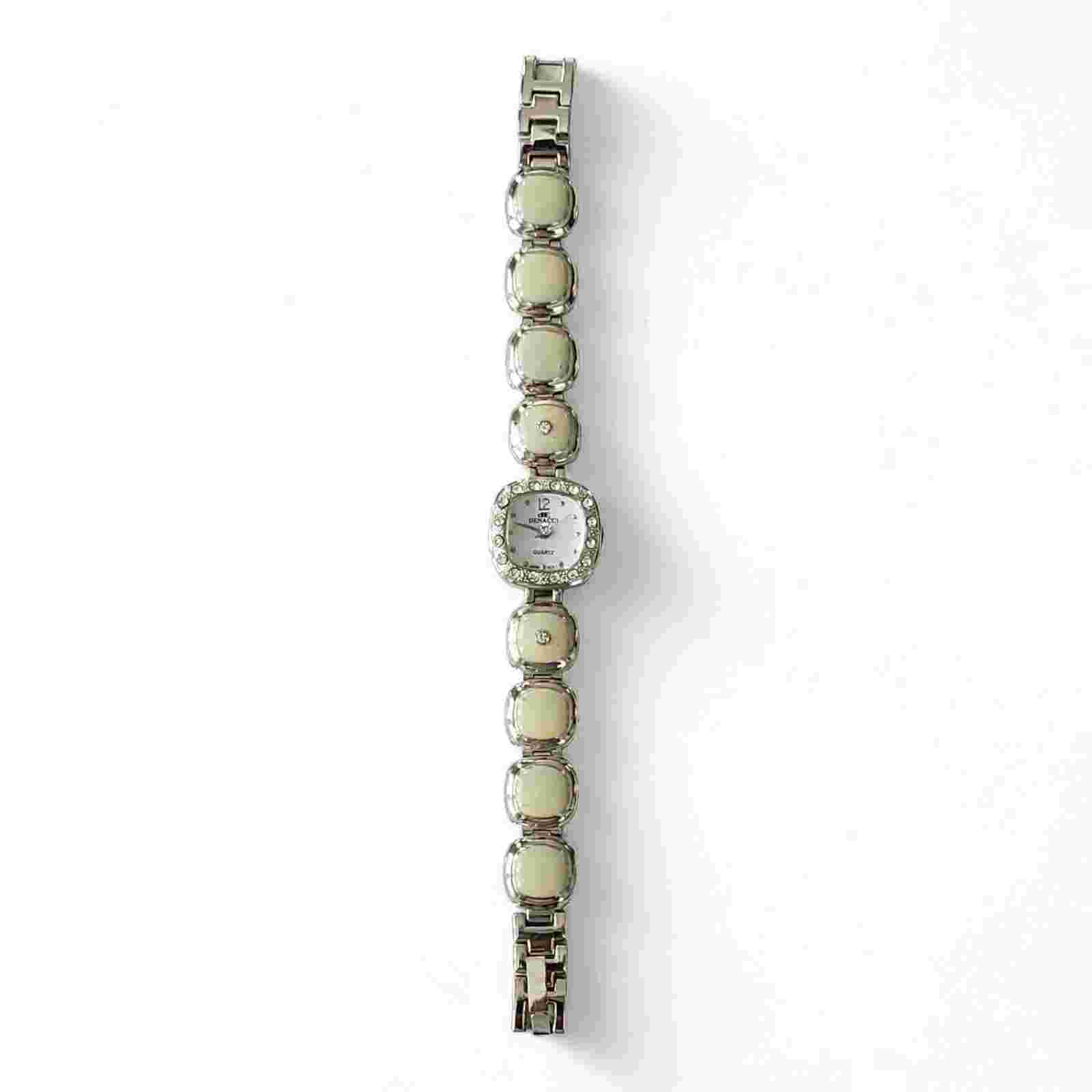Denacci Jeweled Enamel Water Resistant Quartz 7½" Silver Tone Bracelet Watch
