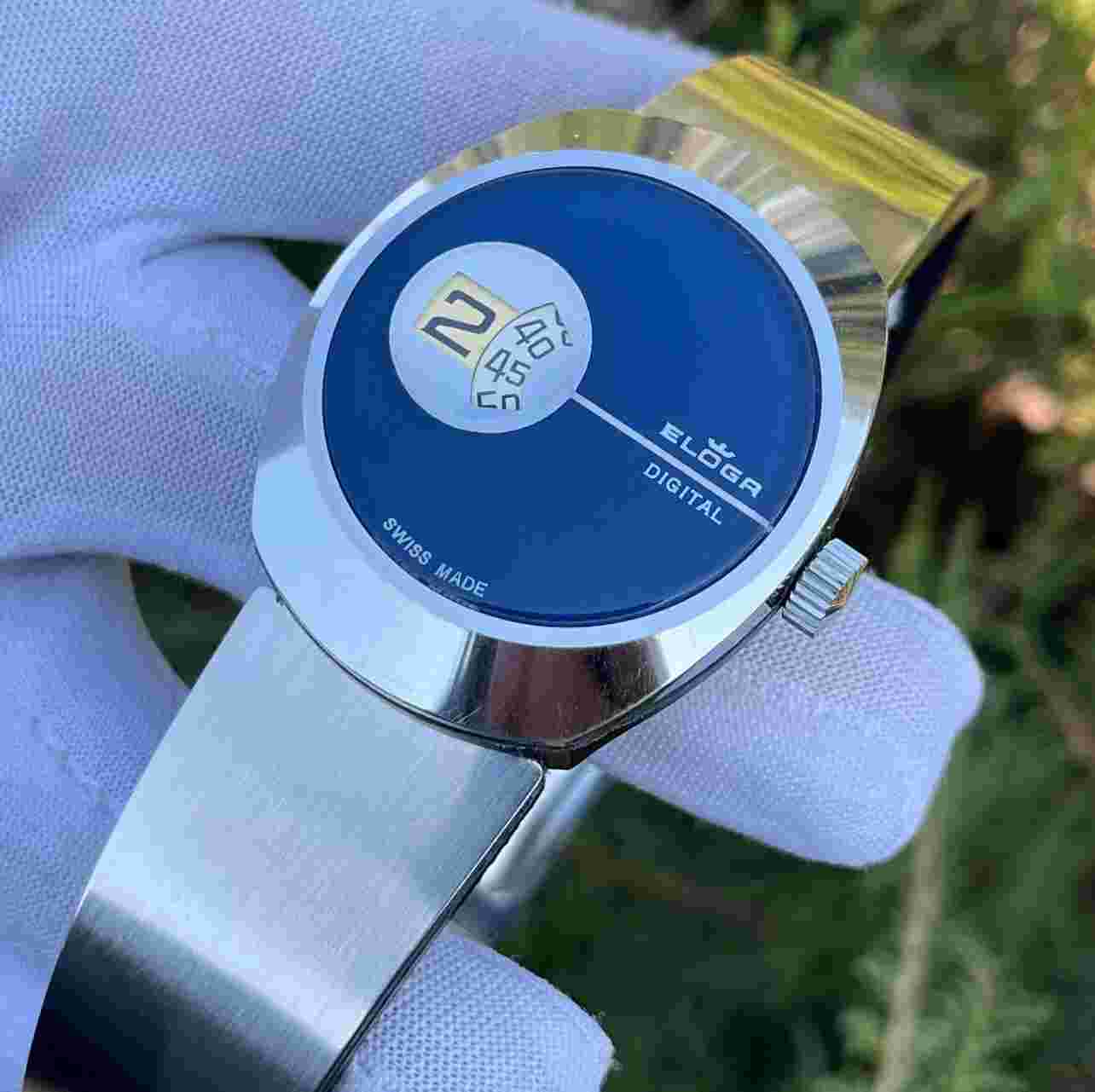 Vintage Eloga Digital Jump Hour Oval Shape Manual Winding Swiss Made Men's Watch