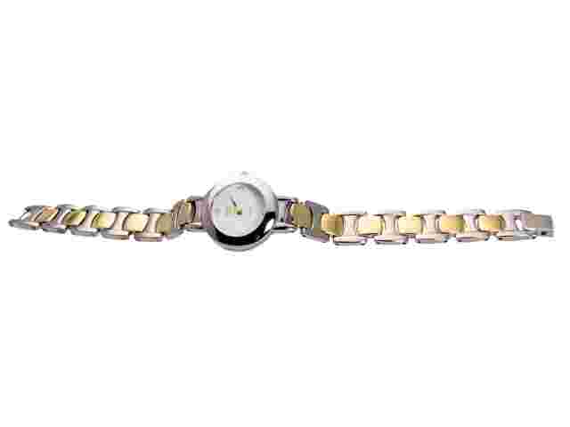 LAVONI:WOMENS' SILVER/GOLD METAL FINISH ROUND CASE  ANALOG QUARTZ WATCH