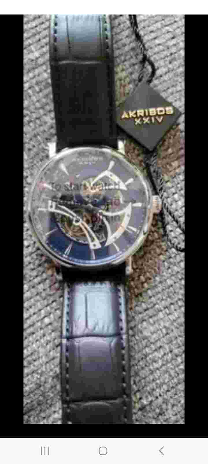 Akribos XXIV Men's Automatic Ak1020bubk Skeleton Exhibition Black Leather Watch