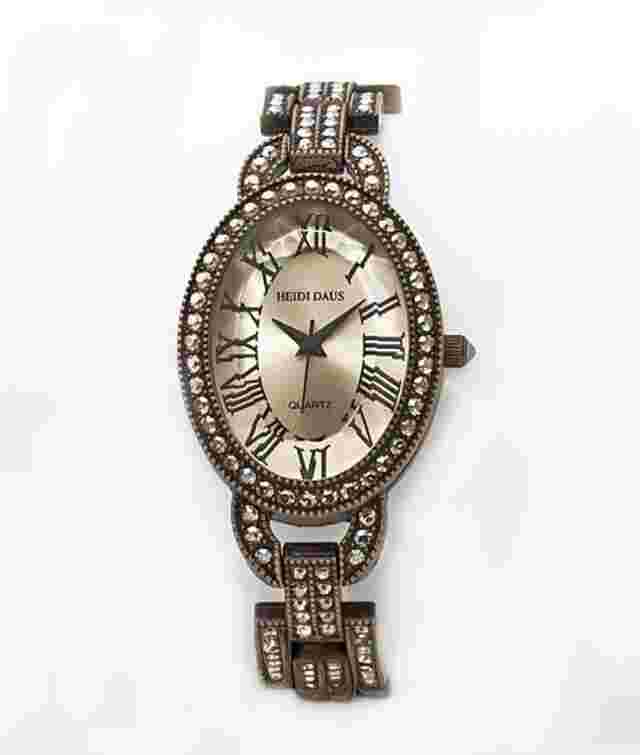 HEIDI DAUS "Classic Elegance" Vintage Bronzetone Crystal Linked Watch - Small