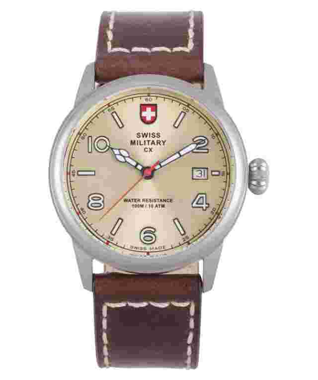 CX Swiss Military SPITFIRE Vintage Watch Swiss Quartz Date Champagne Dial 2871