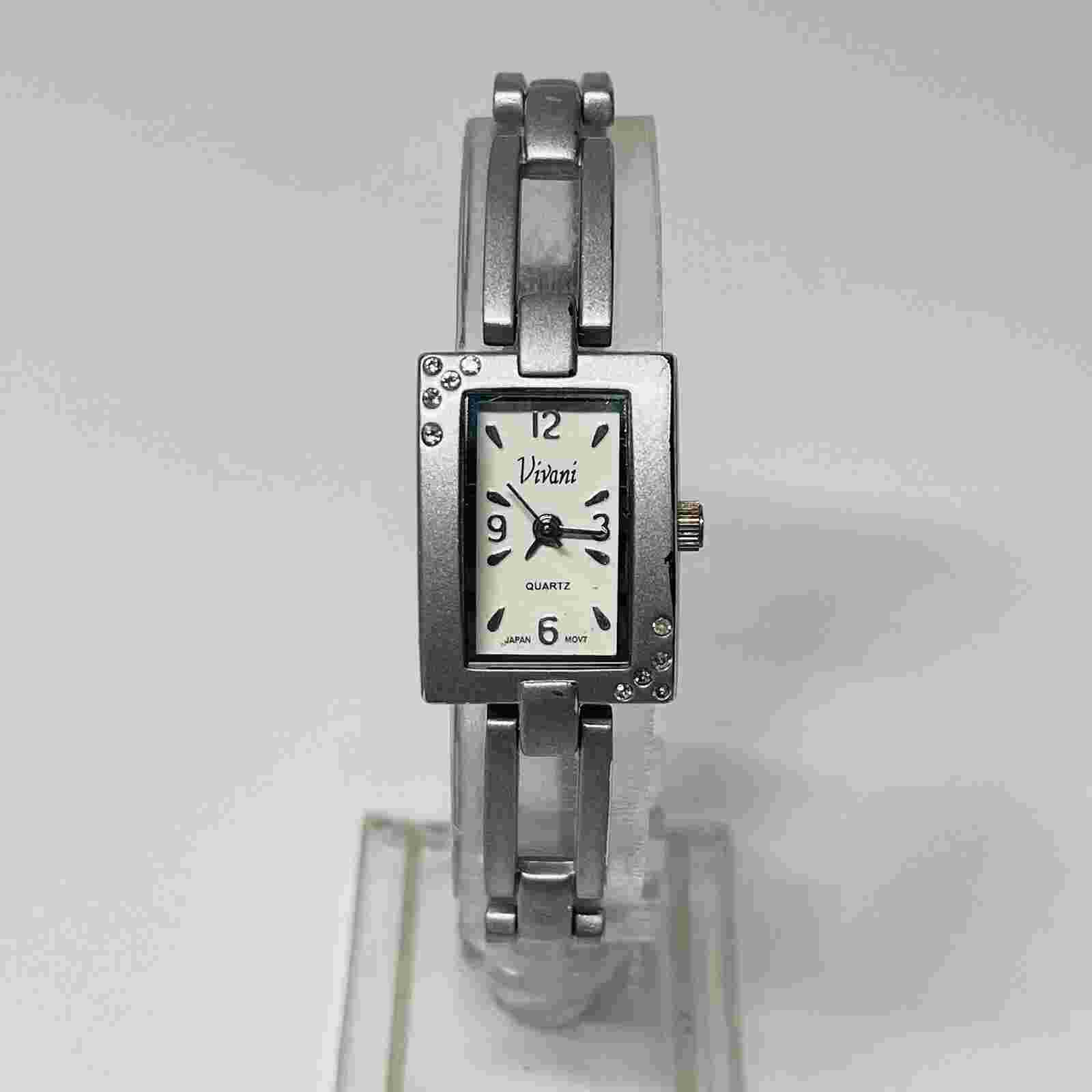 Vivani Tank Watch Women 18mm Quartz Silver Tone Rectangle Bracelet New Battery
