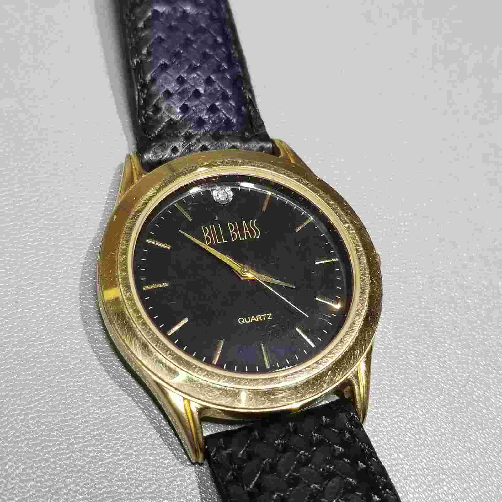 Bill Blass Unisex 34mm Diamond Dial Watch Quartz Gold Tone Black Dial Analog VTG