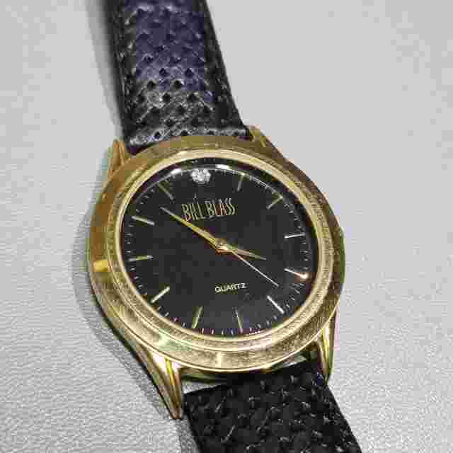 Bill Blass Unisex 34mm Diamond Dial Watch Quartz Gold Tone Black Dial Analog VTG