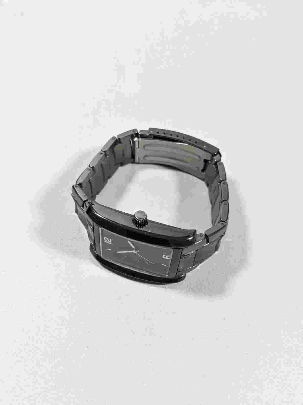 Allude Black Dial Rectangle Case Link Stainless Steel Band Watch 6.75 Inch