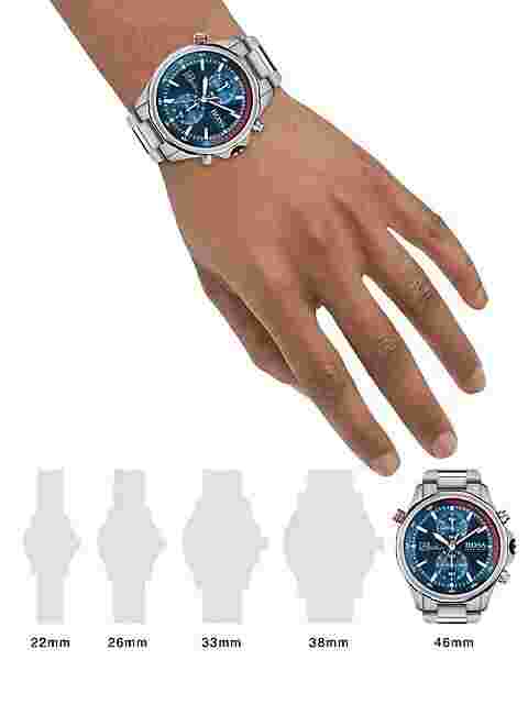 Authentic Boss Globetrotter Blue Dial Stainless Steel Bracelet Chronograph Watch