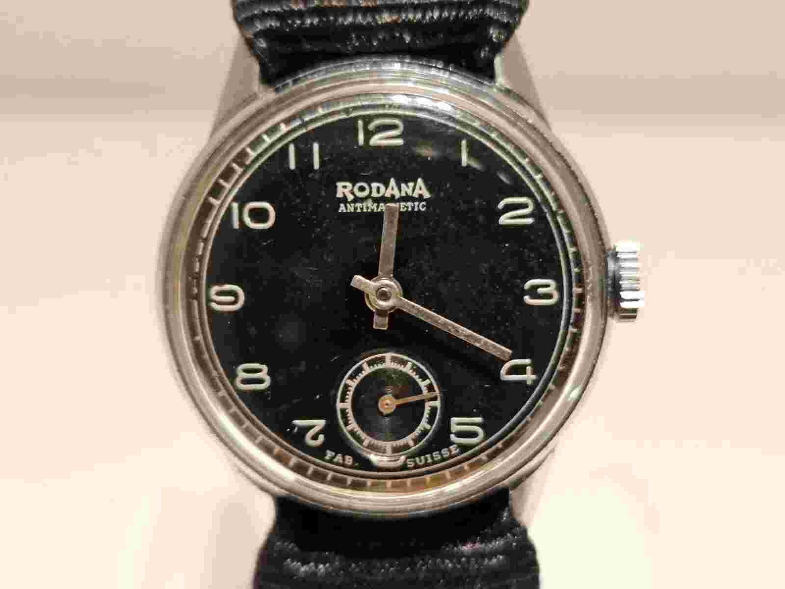 VINTAGE RARE WW2 MILITARY SWISS SMALL 27mm MEN'S MECHANICAL WATCH "RODANA" 15J.