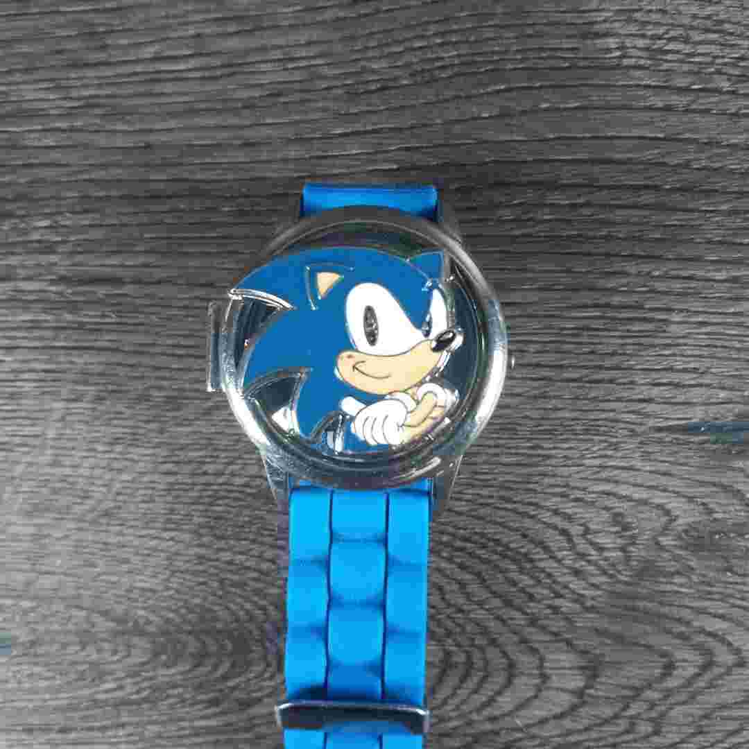 SONIC THE HEDGEHOG SPINNER WATCH ~ SEGA FLIP COVER BLUE SILICONE WRISTBAND