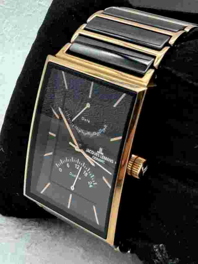 RARE MEN'S Jacques Lemans YORK 1-1834A BLACK & ROSE GOLD Ceramic Dual-Time LNC