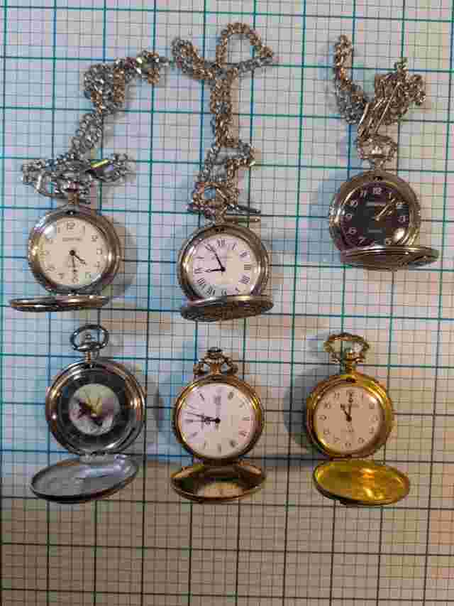 Pocket Watches Eagles, Train, Wildlife, Golf Lot of 6 Untested Parts and Repair