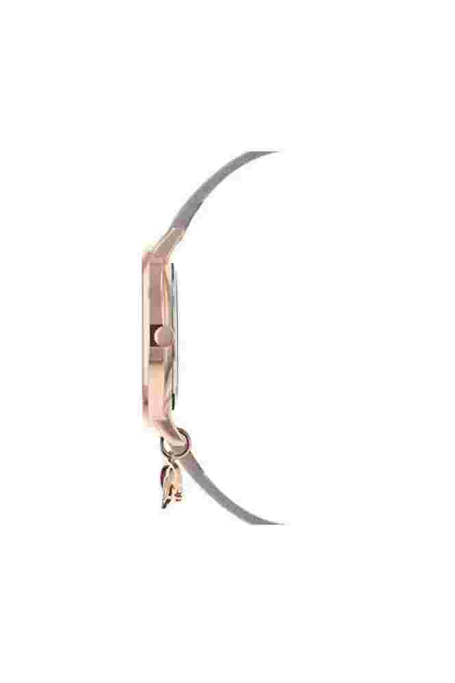 Sara Miller Sara Miller The Charm Rose Gold Plated Grey Leather Strap Watch