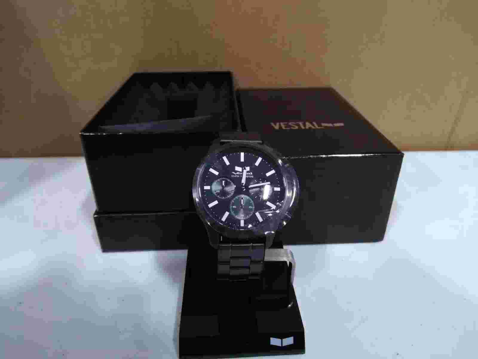 Vestal Unisex HEI3CM02 Heirloom Chrono Analog Display Analog Quartz Black Watch