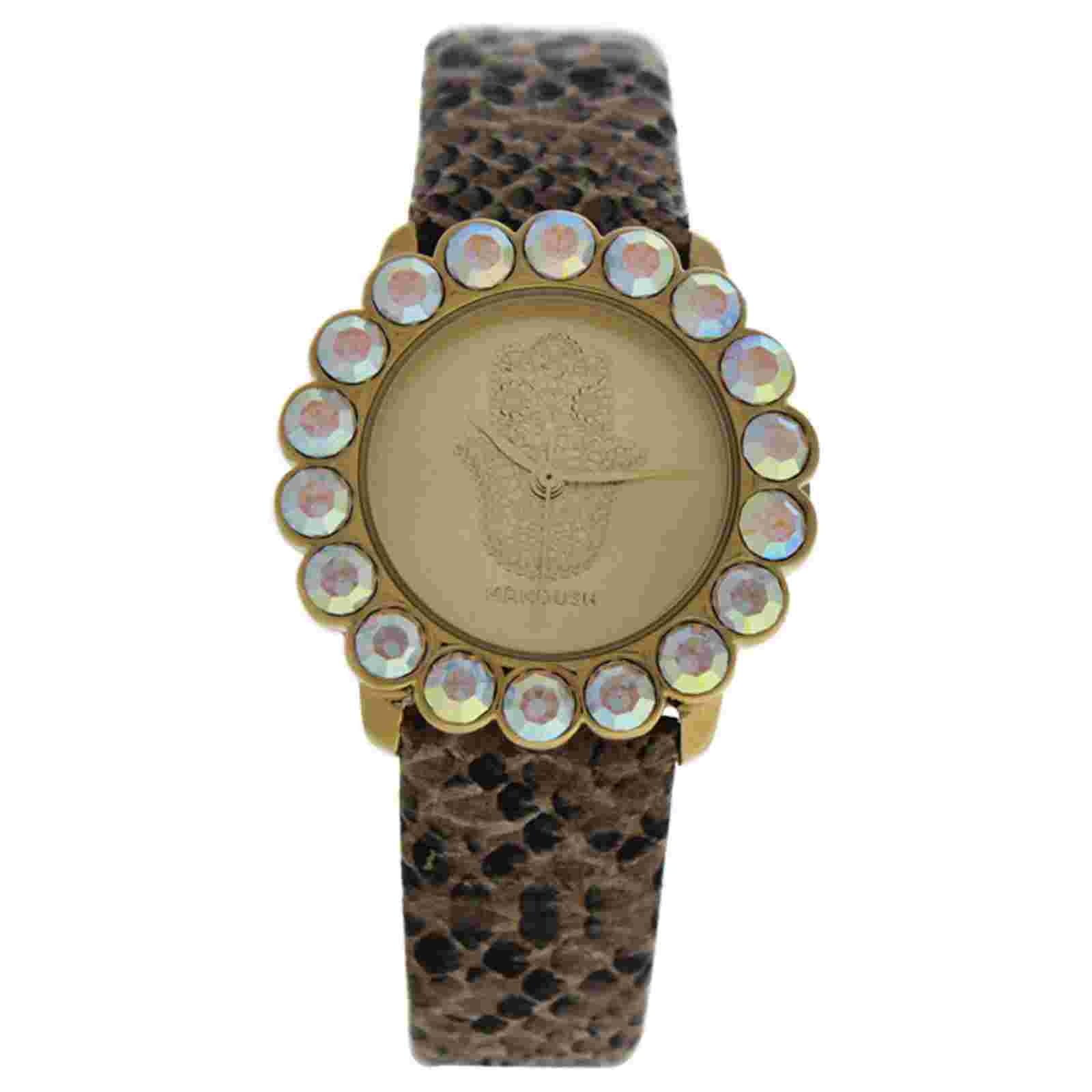 MSHSCGL Scarlett - Gold Crocodile Leather Strash Watch by Manoush for Women -1Pc
