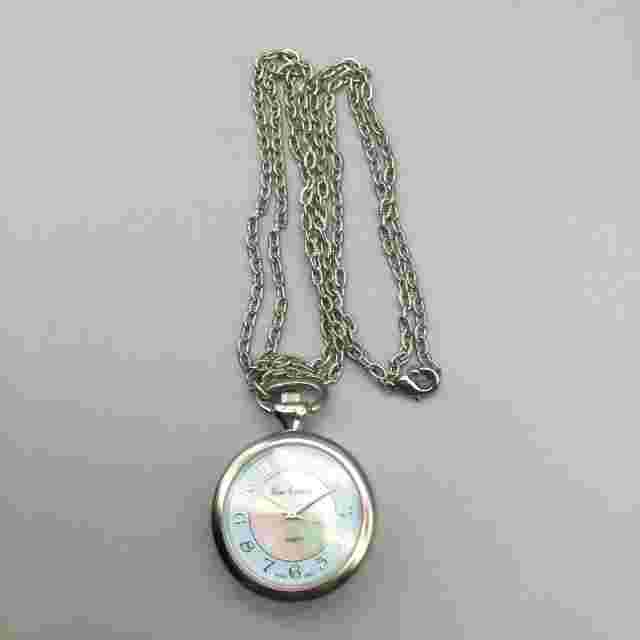 Gem Essence Pendant Necklace Watch Women 32mm Silver Tone 29" Chain