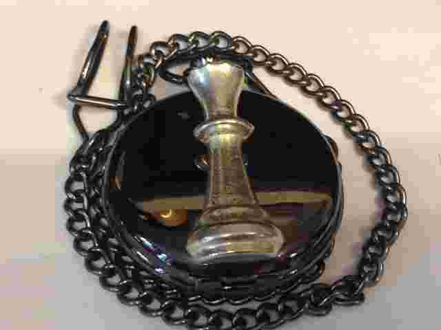 Chess Queen GT24 Pewter on a Black Pocket Watch Quartz fob