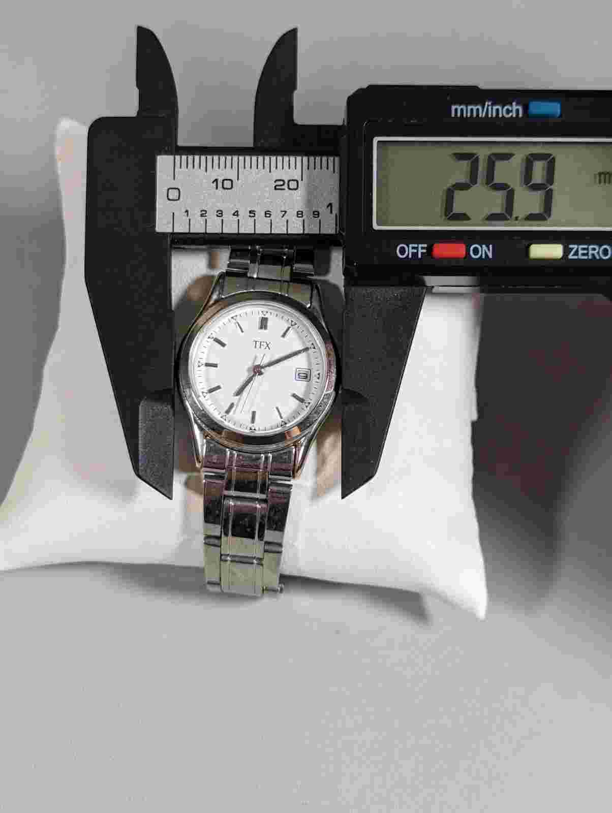 TFX Bulova White Dial Silver Tone Case Stainless Steel Band Watch 7.25 Inch