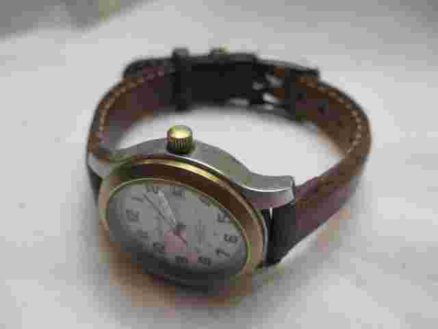 Eddie Bauer Wristwatch Silver Gold Tone Brown Leather Band Date Indicator WR 50M