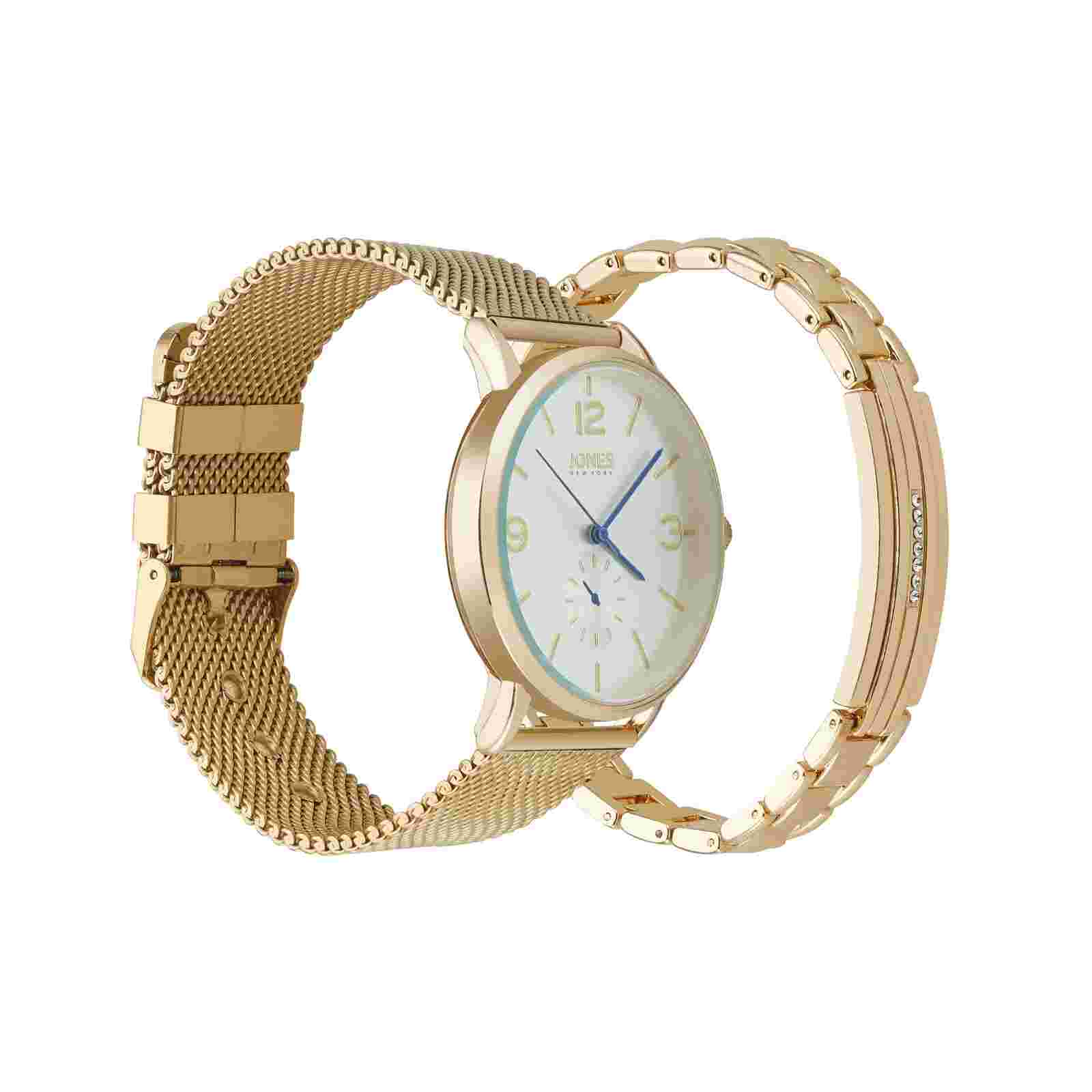 Jones New York Men's Analog Gold Tone Watch and Bracelet Set 42mm