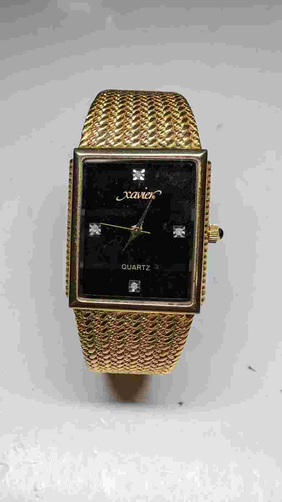 Vintage Xavier Quartz Men's Watch Masterpiece Diamond Swiss 80's Gold Plate Runs