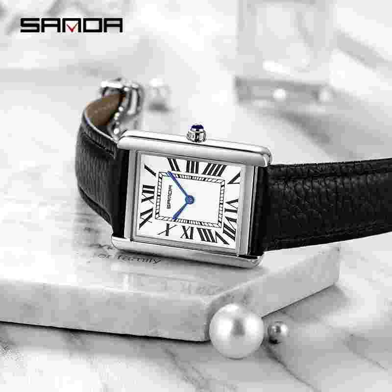 Sanda New Rectangular Wrist Watche For Women's Luxury Leather Quartz Waterproof