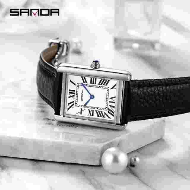 Sanda New Rectangular Wrist Watche For Women's Luxury Leather Quartz Waterproof