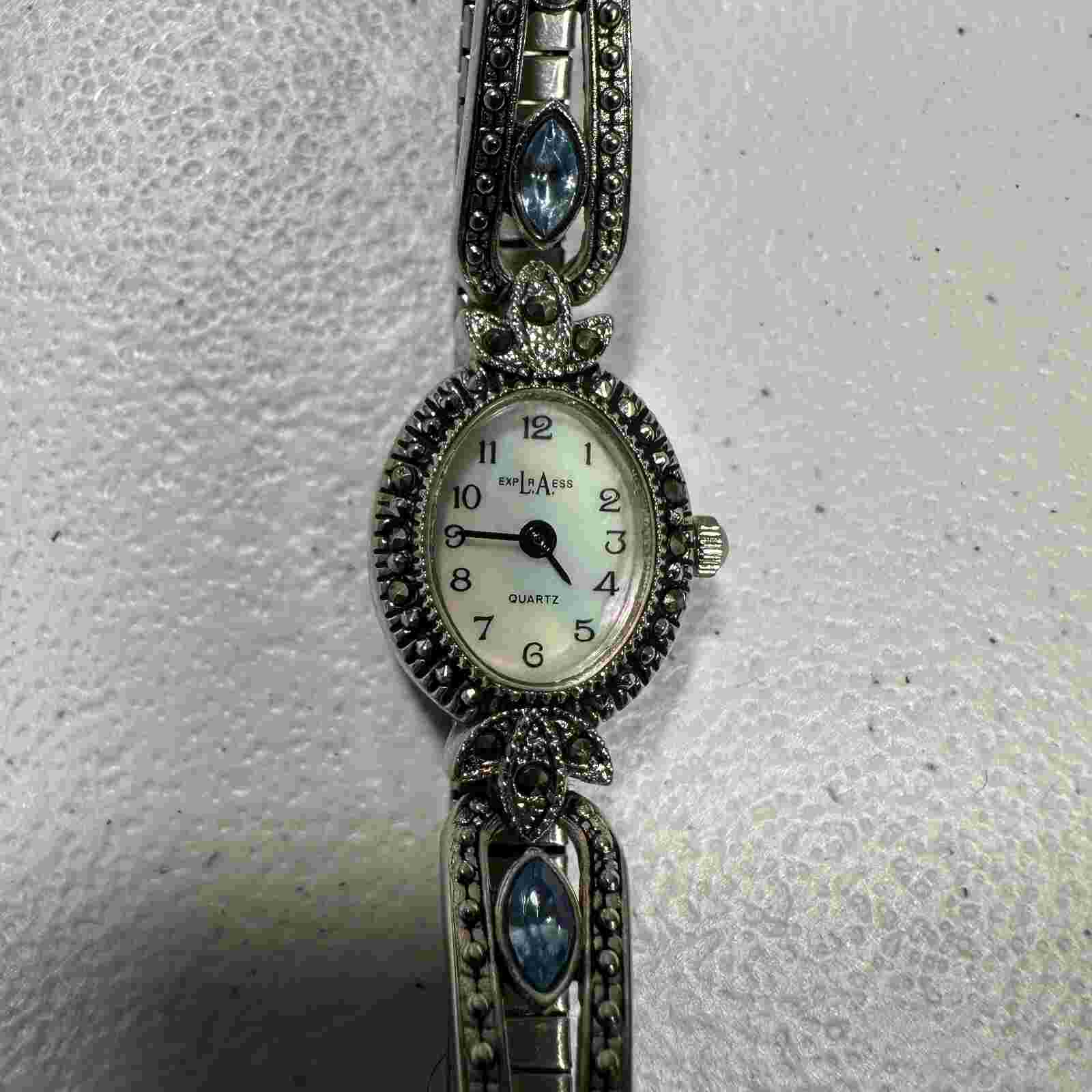 L.A. Express Marcasite's Silver Tone Quartz Analog Women's Watch
