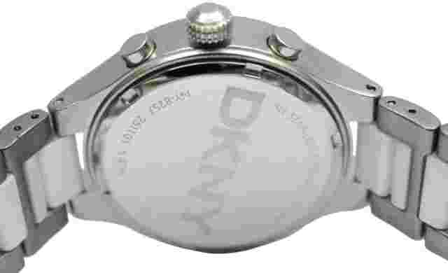 DKNY GUNMETAL TONE+WHITE CERAMIC+SILVER CHRONOGRAPH DIAL+DATE WATCH-NY8257+BOX