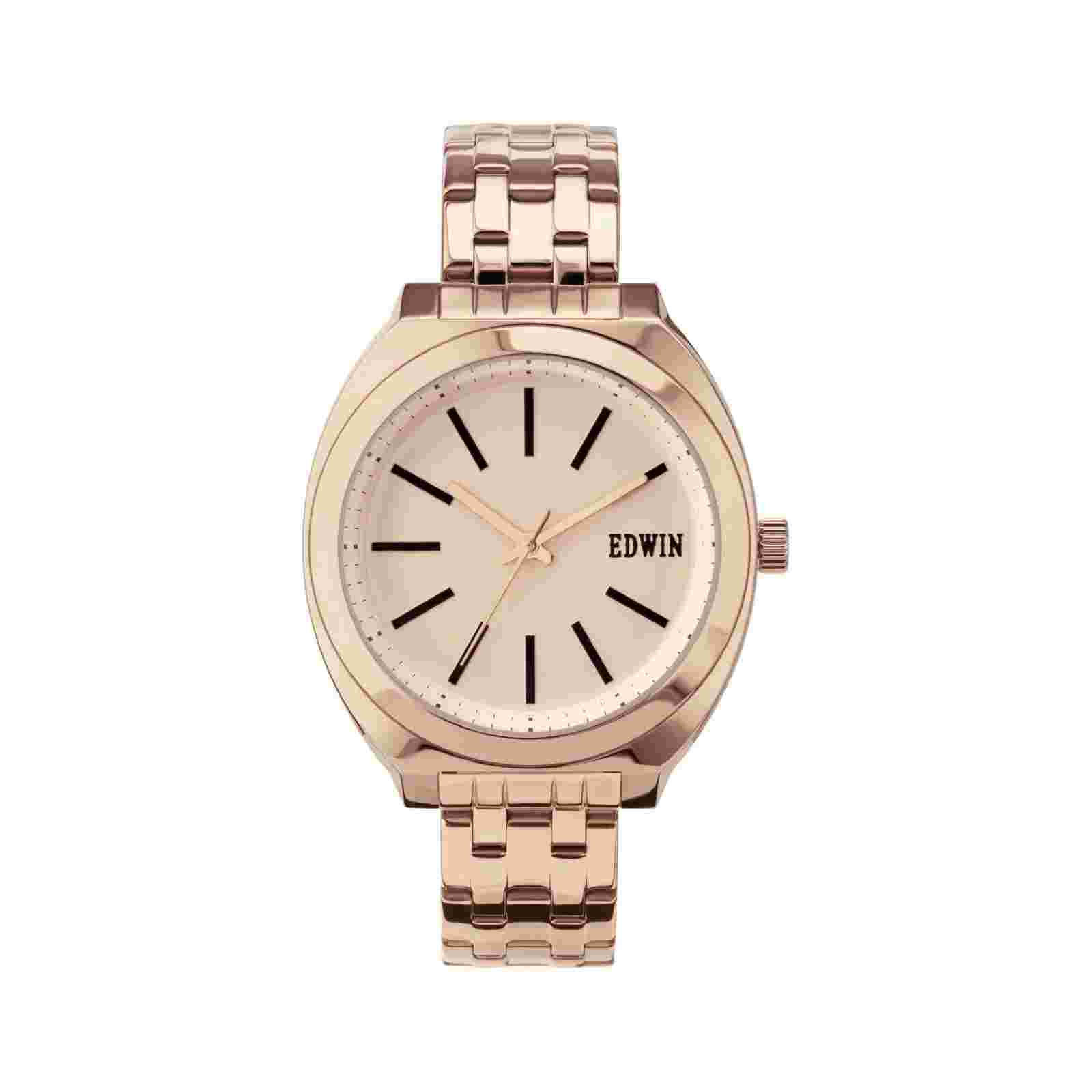 Edwin Era Women's 3 Hand Watch Rose Gold Stainless Steel Case and Band