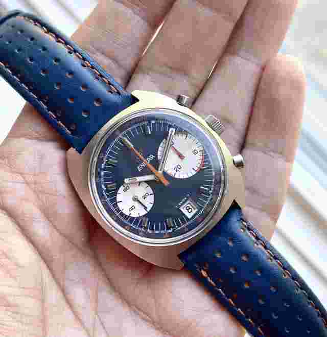 Vintage Enicar Big Eye Chronograph 37mm Stainless Steel Valjoux 232 Mitter