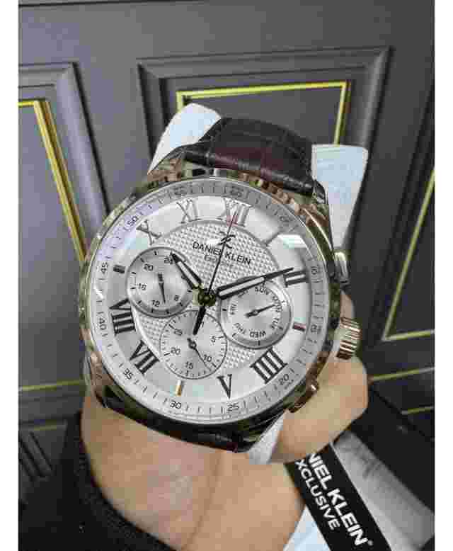 Watch men stainless steel waterproof classic numeral battery chronograph top lea