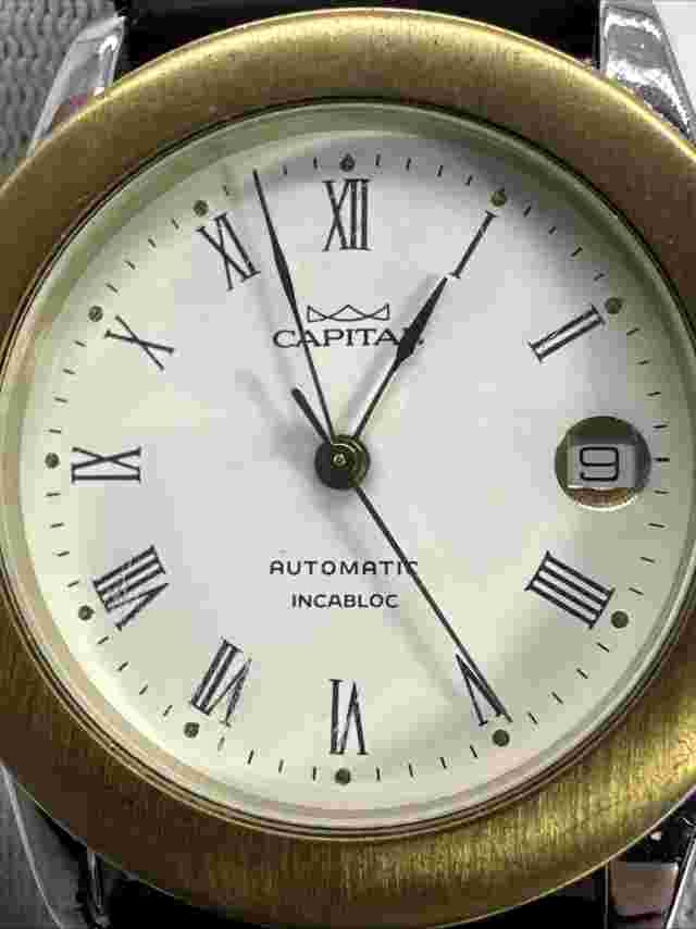 Rare Capital Time Wrist Watch Automatic ETA 2824-2 Gold S-Steel Exhibition Back