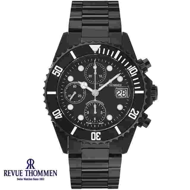 Revue Thommen 17571.6177 XL Diver Automatic Valjoux 7750 black Men's Watch NEW