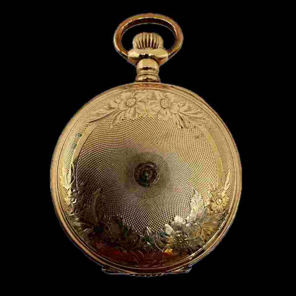 Antique 6s Crescent Guilloche & Coin Edge Hunter Pocket Watch Case Gold FIlled