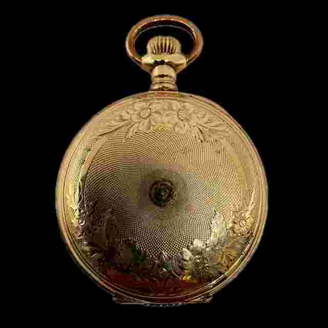 Antique 6s Crescent Guilloche & Coin Edge Hunter Pocket Watch Case Gold FIlled