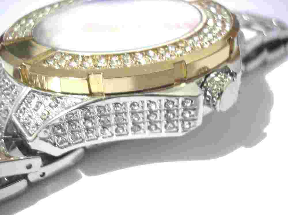 Silver Gold Metal Big Case Techno King Men's Watch w Crystals Fast Free Shipping