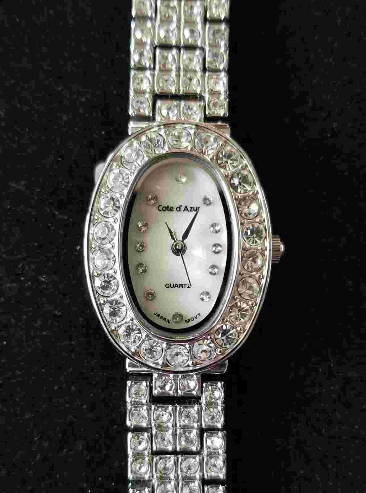 Cote D’ Azur Silver Tone Watch Crystal Bezel & Link Band 7" Max Size New Battery