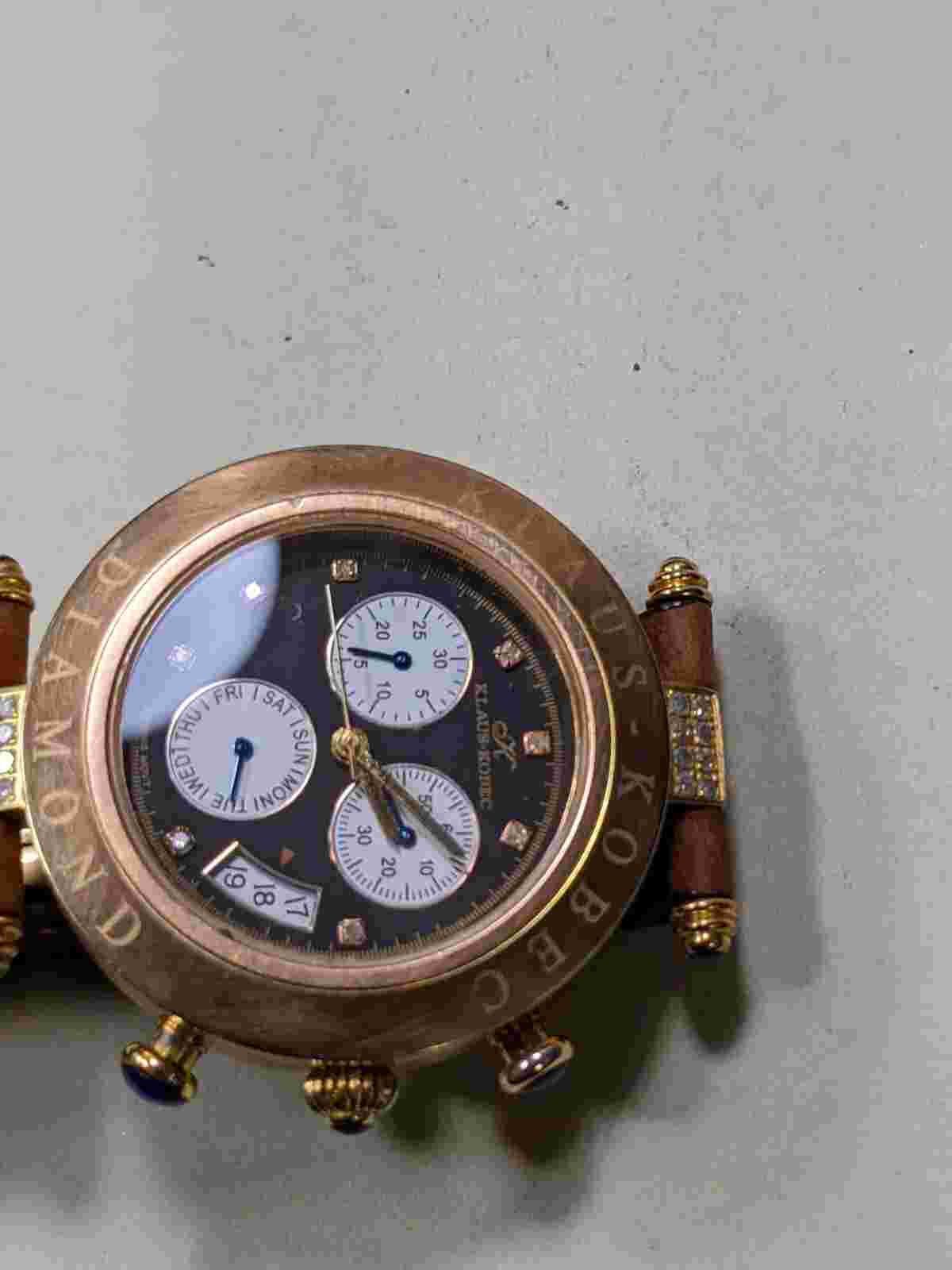 KLAUS-KOBEC Chrono Rose and diamonds ORIG. Leather DEPLOYMENT STRAP, RARE MODEL!