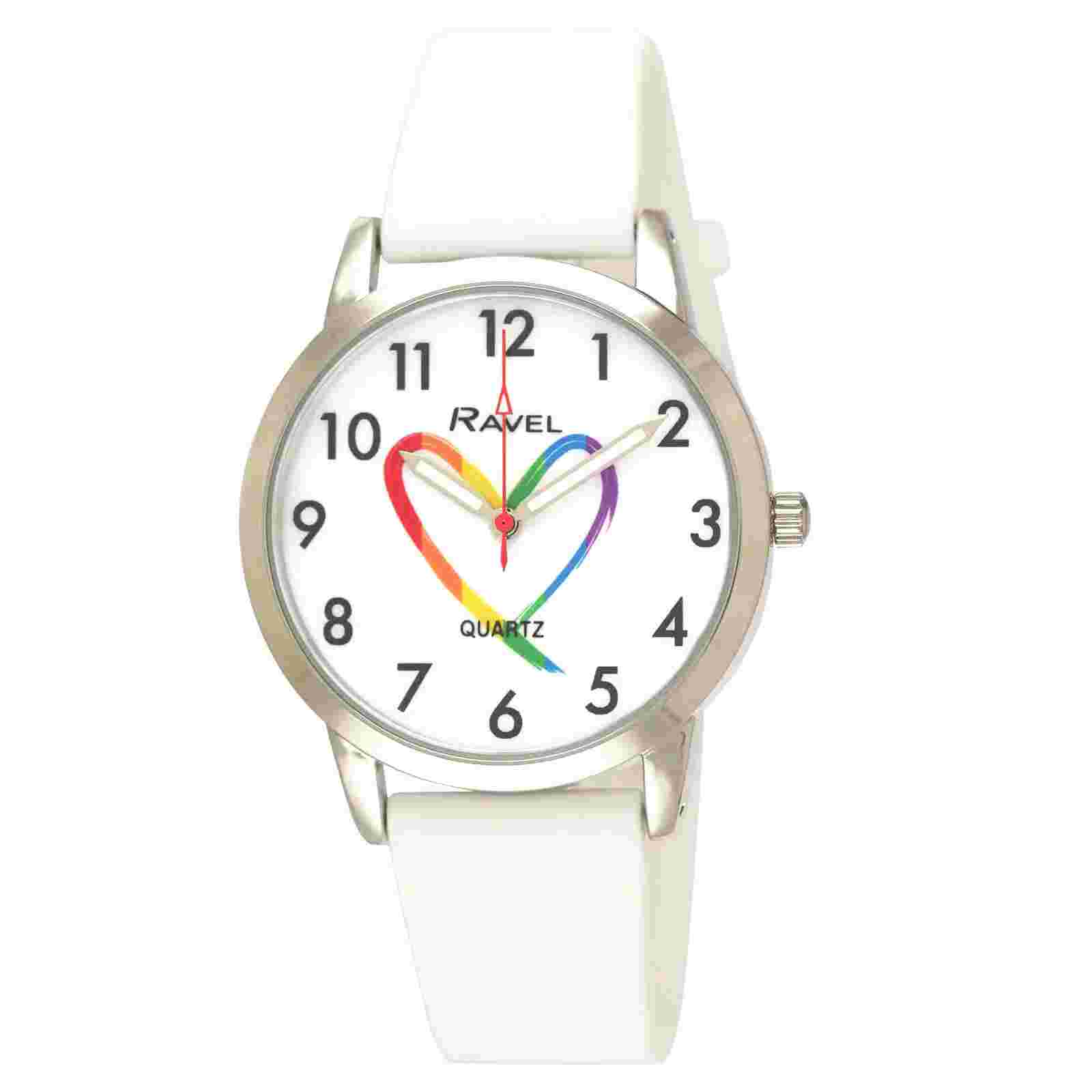 Unisex Mens Gay Pride Matters Silicone Watch Rainbow Heart White Strap R1812.4M