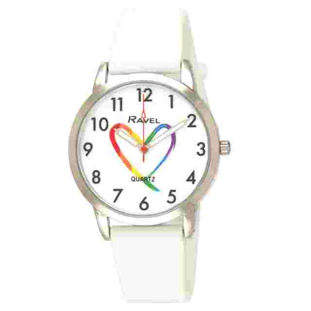 Unisex Mens Gay Pride Matters Silicone Watch Rainbow Heart White Strap R1812.4M