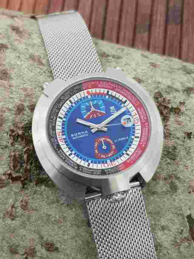 Sorna Bullhead NOS-Style automatic watch blue version new unworn mesh band