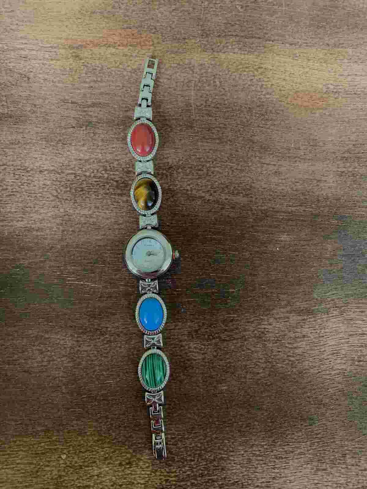 NEW Persona Ladies Metal Link Bracelet Fashion Watch with Stones White Dial