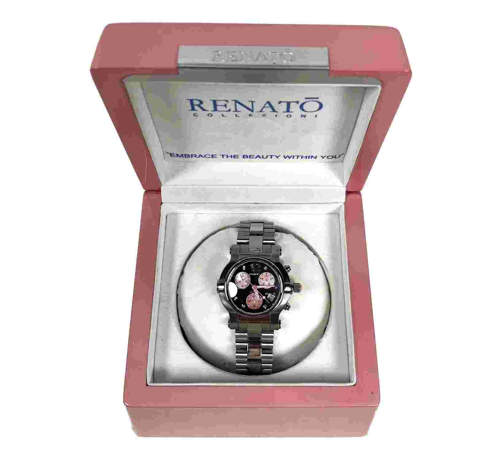 Renato Chronograph Watch Beauty Collection Black & Pink Face Diamonds on Dial
