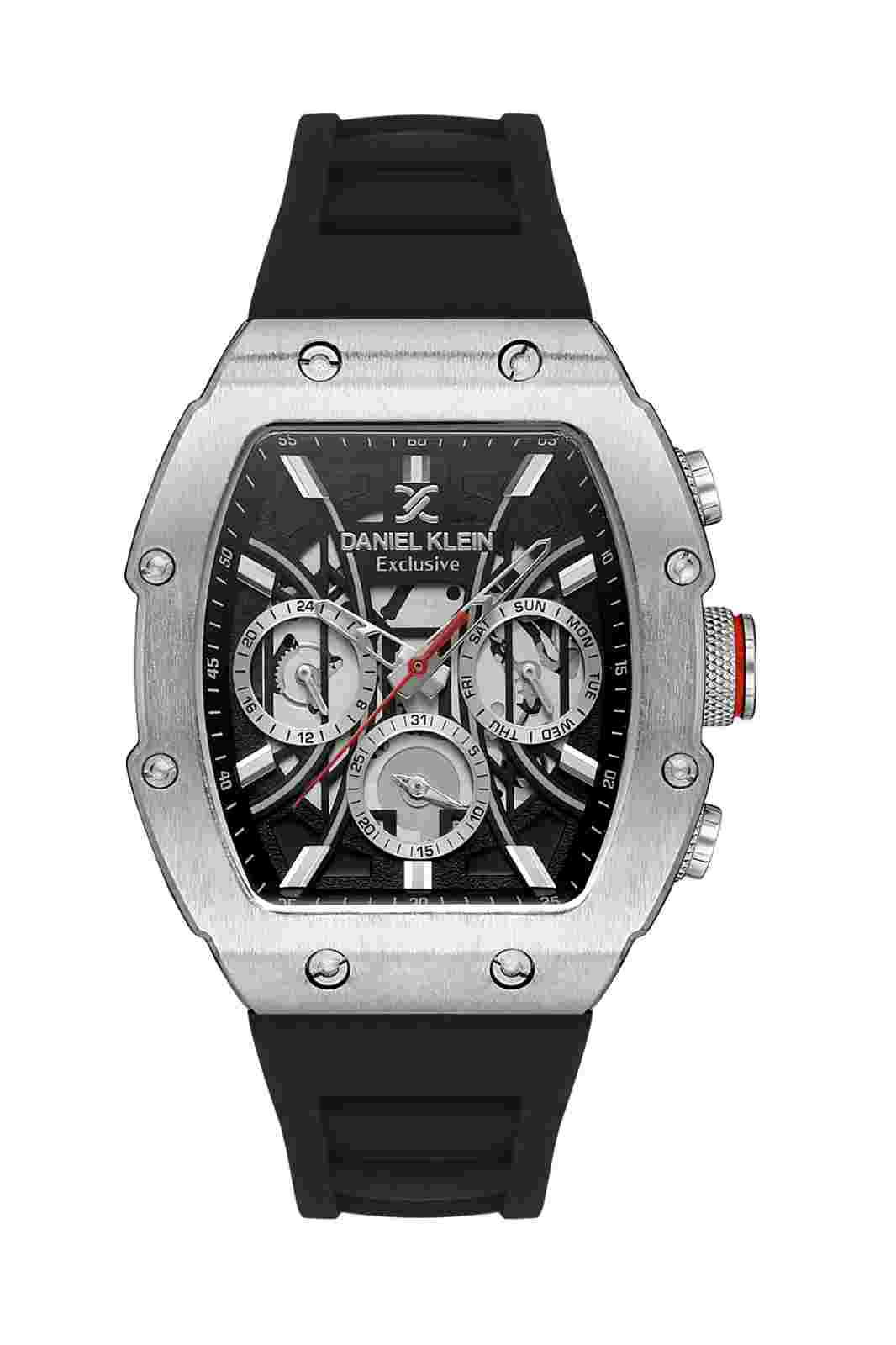 Daniel Klein Exclusive Men Silver/Back Rubber Watch